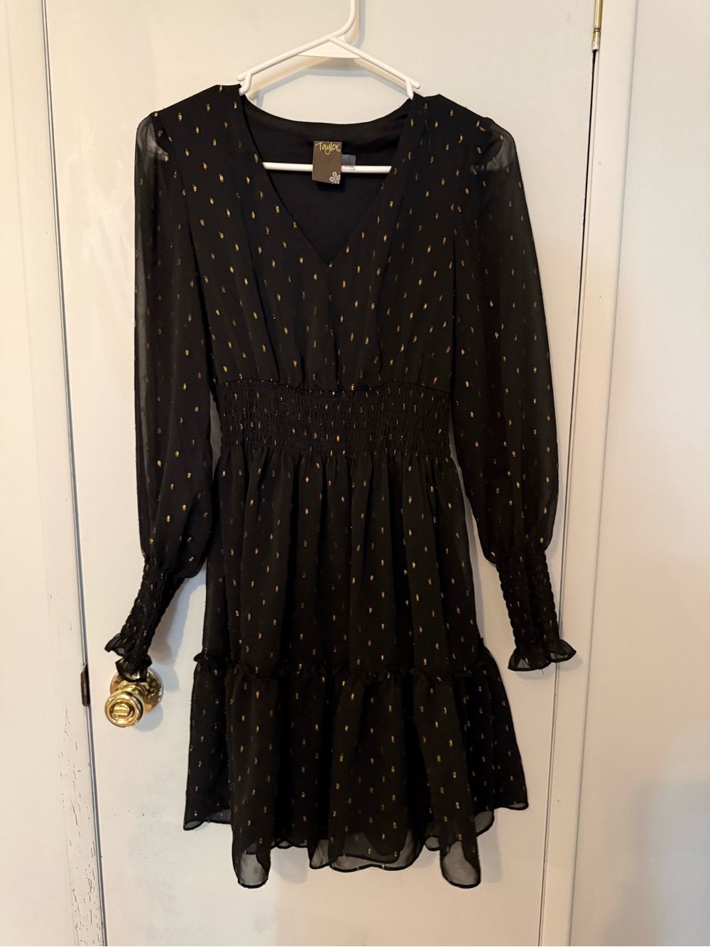 Taylor Black Dress with Gold Dot Accents